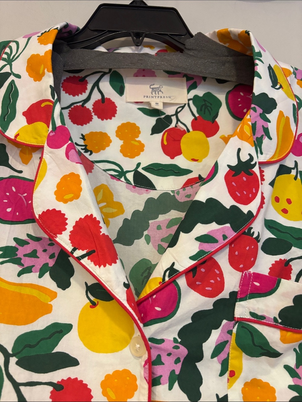 Printfresh White Fruit Print pajama set with Bright Red, Yellow & Green - Picture 7 of 14